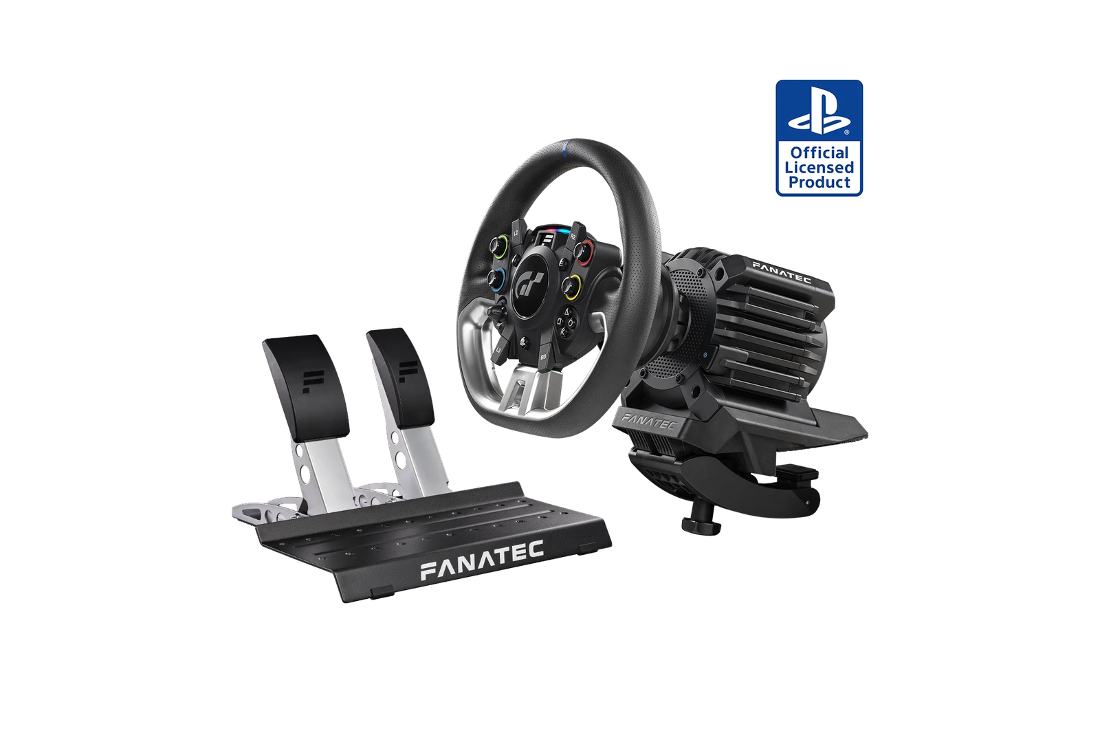 Fanatec Gran Turismo DD Pro: the direct-drive base, the GT wheel and the pedal set