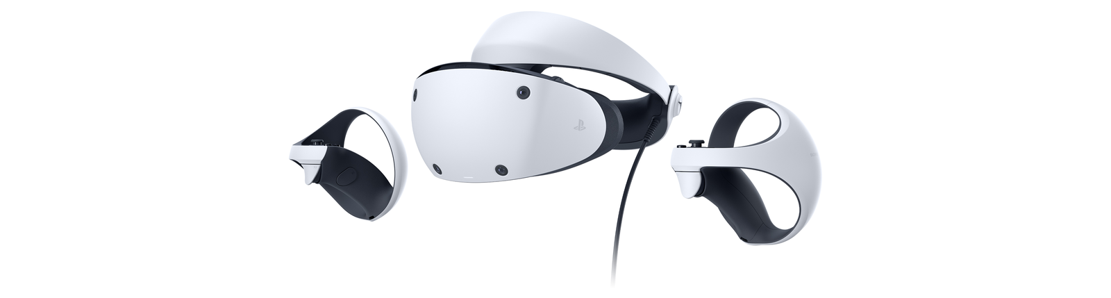 PlayStation VR2 headset with its two Sense controllers